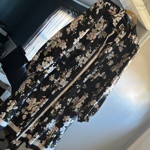 Anne Klein Black Floral Long Sleeve Shirt Dress